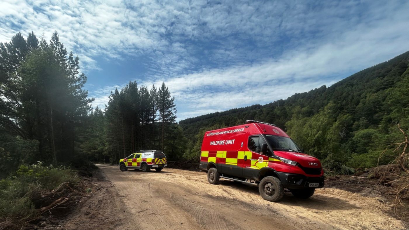Wildfire unit vehicle in a forest