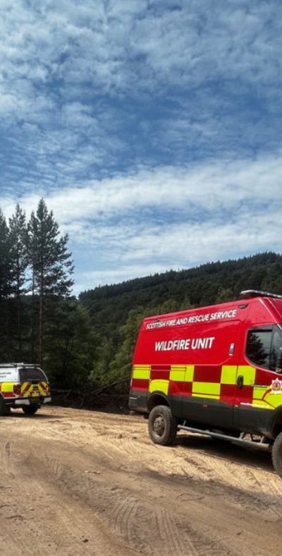 Wildfire unit vehicle in a forest