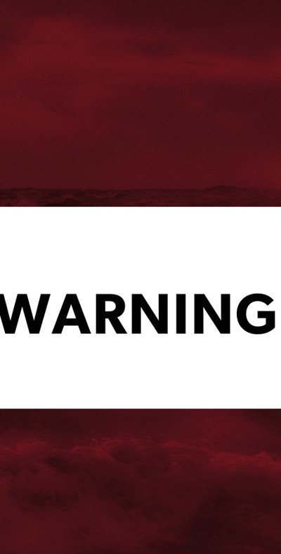 waves with text saying Be careful, red weather warning, Storm Eowyn