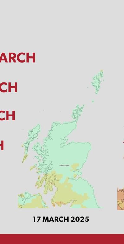 Wildfire warning showing two maps of Scotland with the relevant areas highlighted