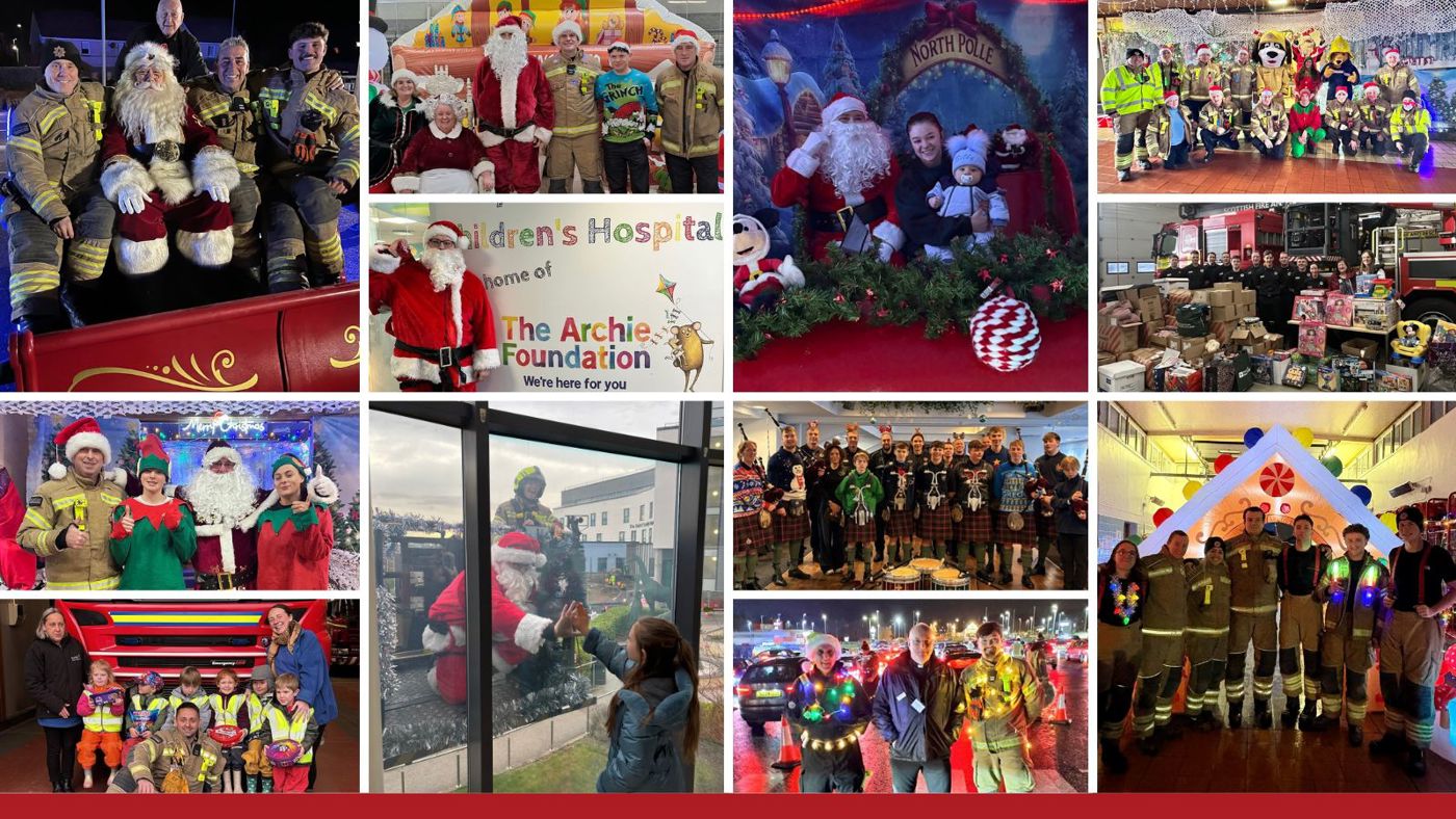 A collection of photos featuring groups of people and Christmas festivities 